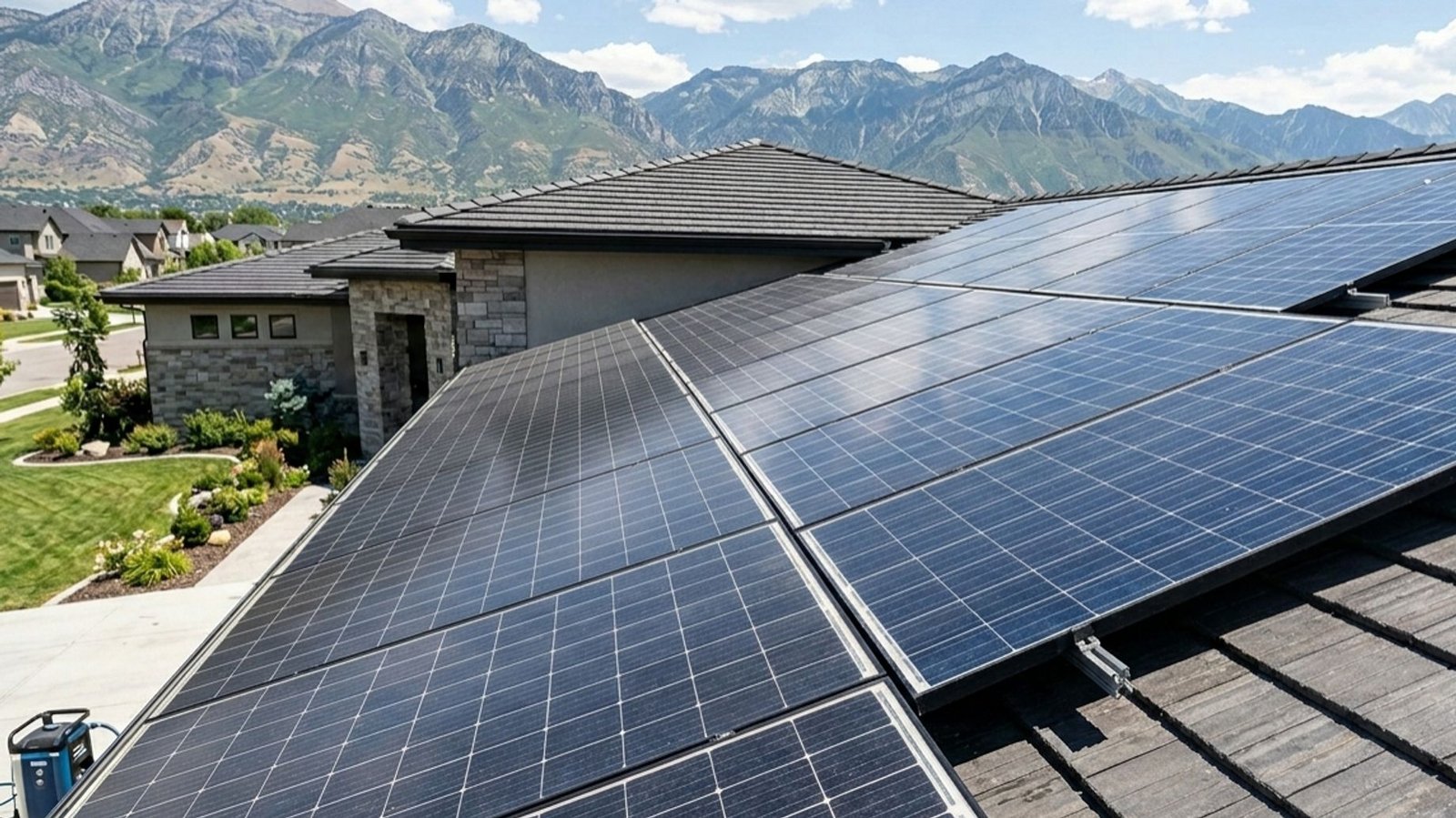Solar panels on a home roof with mountain views in Orem, Utah